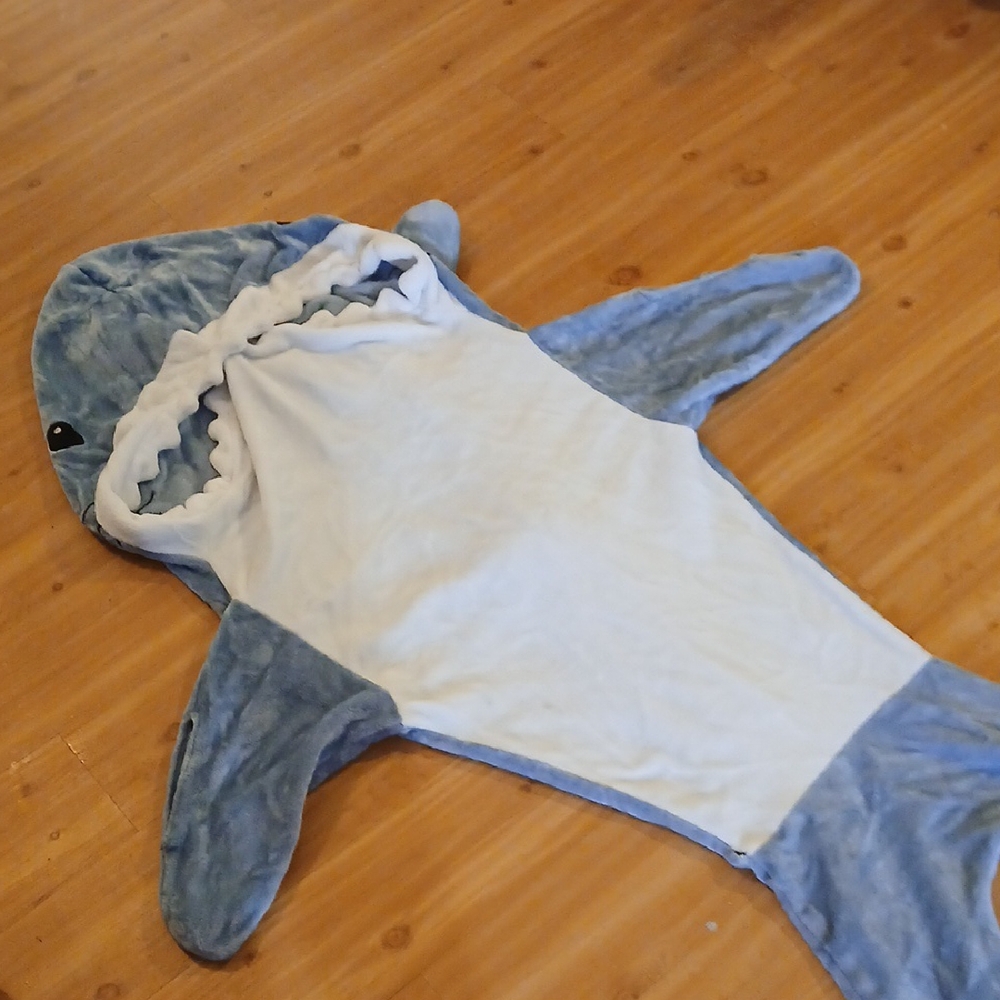 Baby Shark-Shaped Blue and White Blanket ,Snuggie , Sleeping Bag.